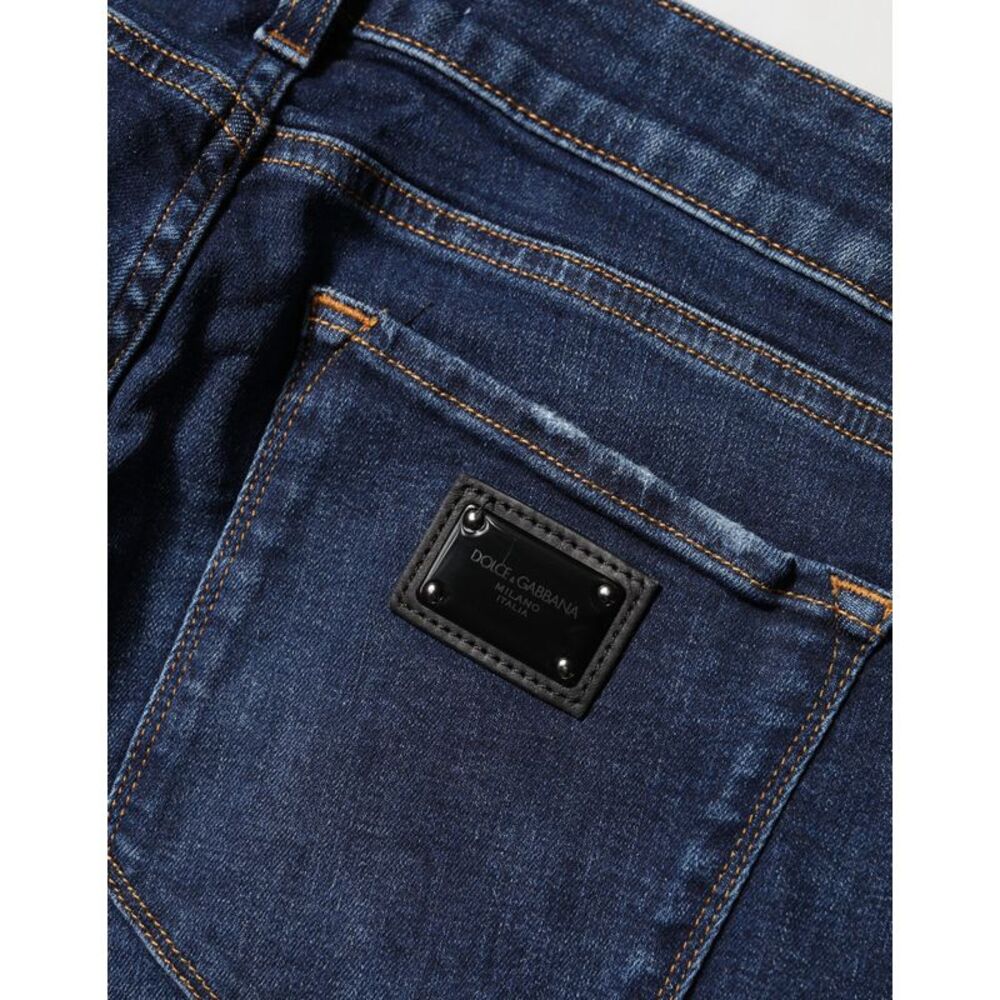 Dolce & Gabbana Blue Distressed Skinny Cotton Denim Women's Jeans
